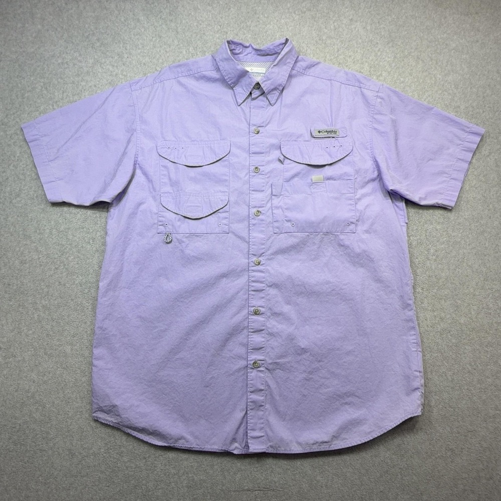 Columbia Bonehead Shirt Mens Medium Purple Short Sleeve Button Fishing Vented